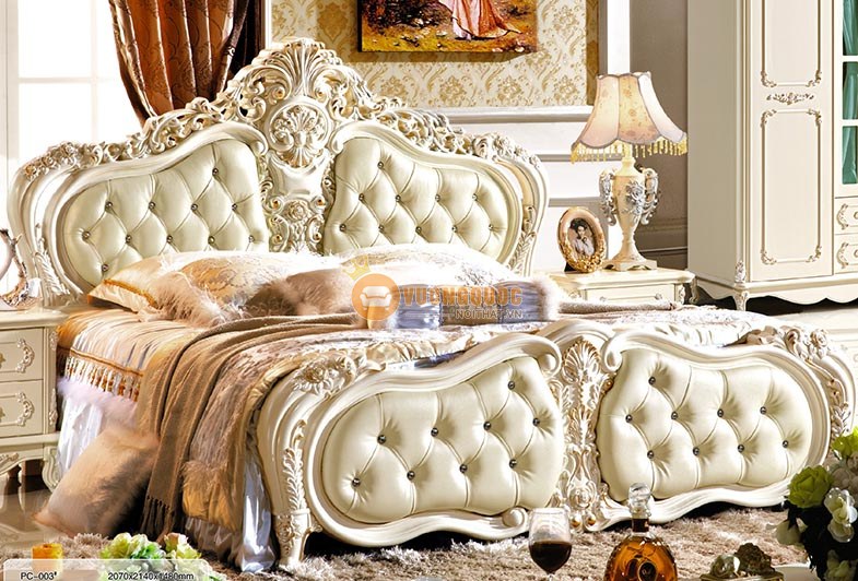 giường ngủ cổ điển màu trắng nhập khẩu CBLPC003G